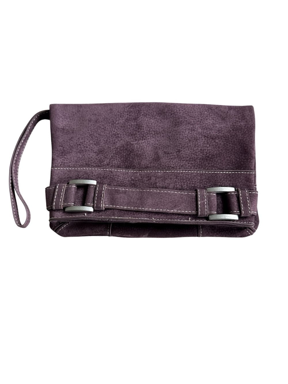 Plum Faux-Suede Fold-Over Wristlet Clutch